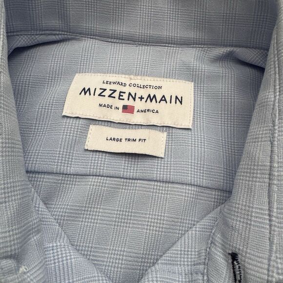 Mizzen + Main Leeward Collection Large Trim Fit Button Down Shirt Blue Check - Picture 5 of 8
